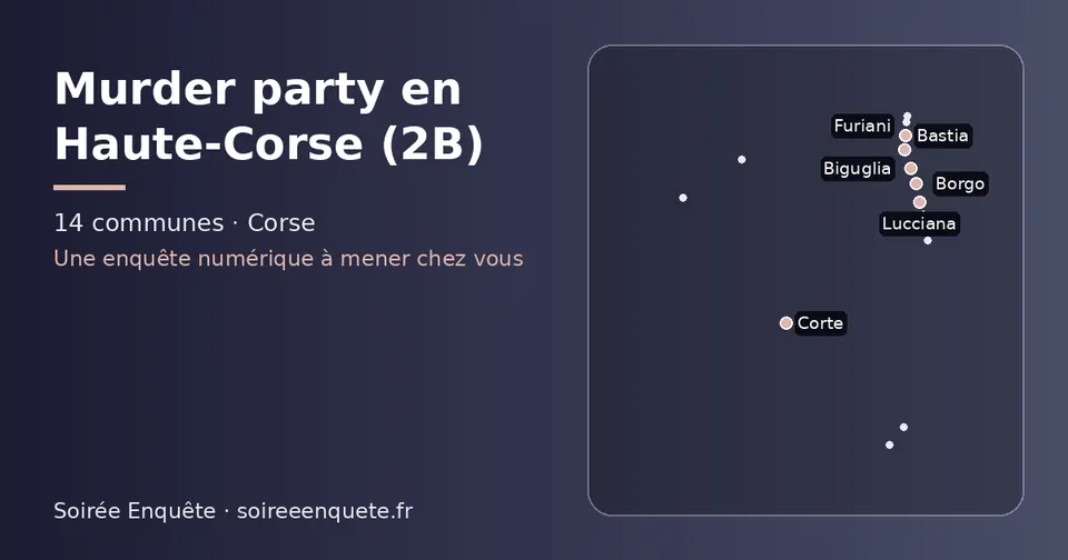 Carte schématique des 14 communes de la Haute-Corse présentées sur ce site
