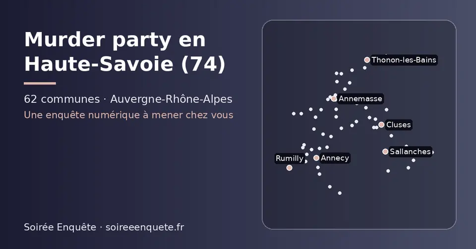 Carte schématique des 62 communes de la Haute-Savoie présentées sur ce site