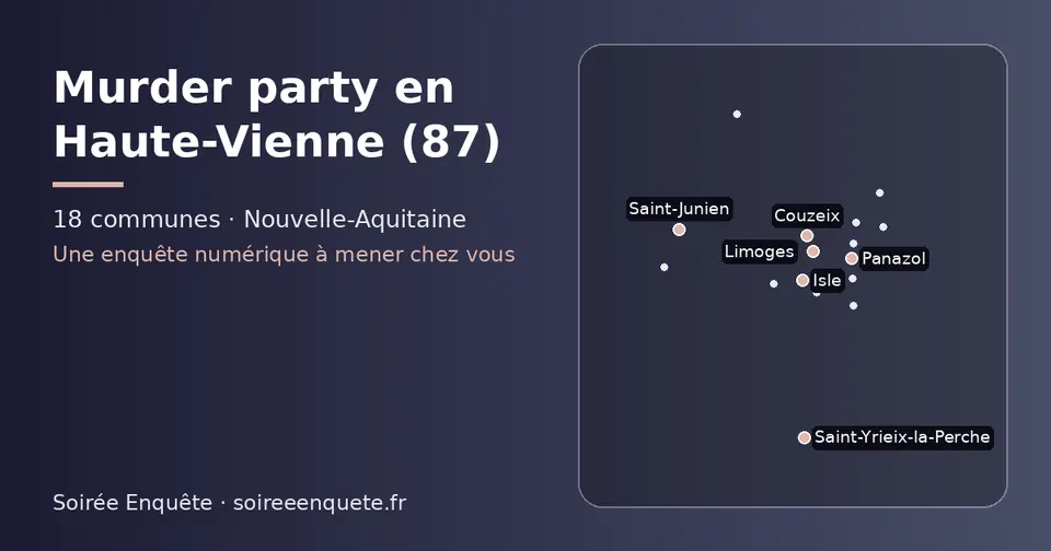 Carte schématique des 18 communes de la Haute-Vienne présentées sur ce site