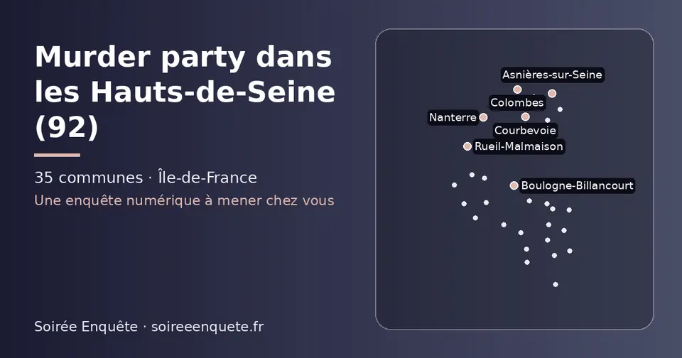 Carte schématique des 35 communes des Hauts-de-Seine présentées sur ce site