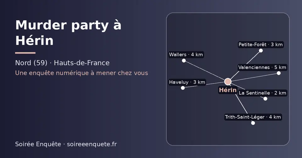 Carte schématique : Hérin et les communes voisines présentées sur ce site (La Sentinelle, Petite-Forêt, Haveluy, Wallers, Trith-Saint-Léger, Valenciennes)