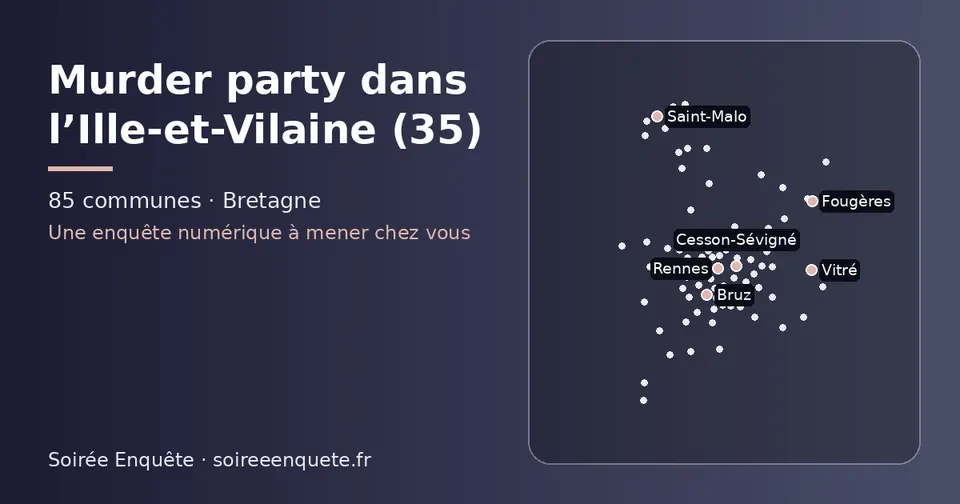 Carte schématique des 85 communes de l’Ille-et-Vilaine présentées sur ce site