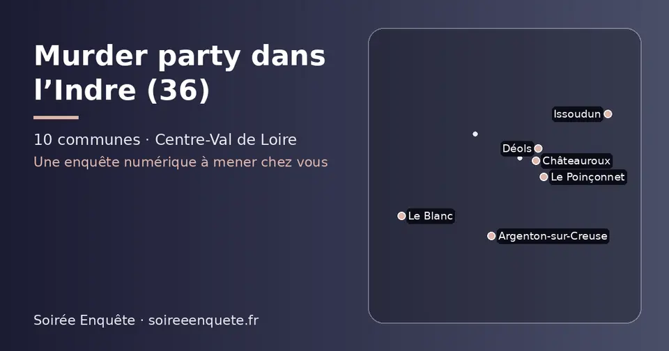 Carte schématique des 10 communes de l’Indre présentées sur ce site