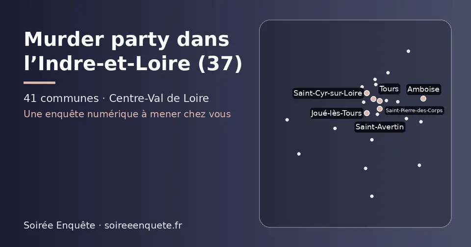 Carte schématique des 41 communes de l’Indre-et-Loire présentées sur ce site