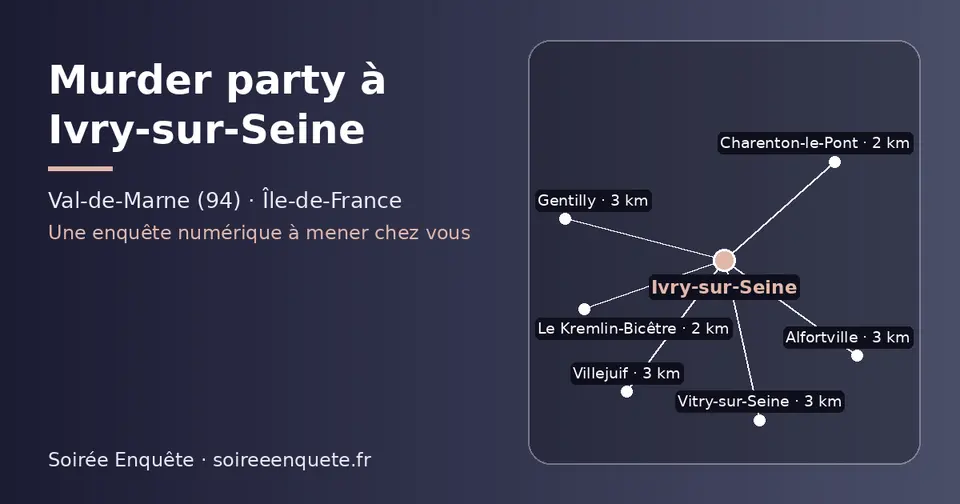 Carte schématique : Ivry-sur-Seine et les communes voisines présentées sur ce site (Charenton-le-Pont, Le Kremlin-Bicêtre, Vitry-sur-Seine, Villejuif, Alfortville, Gentilly)