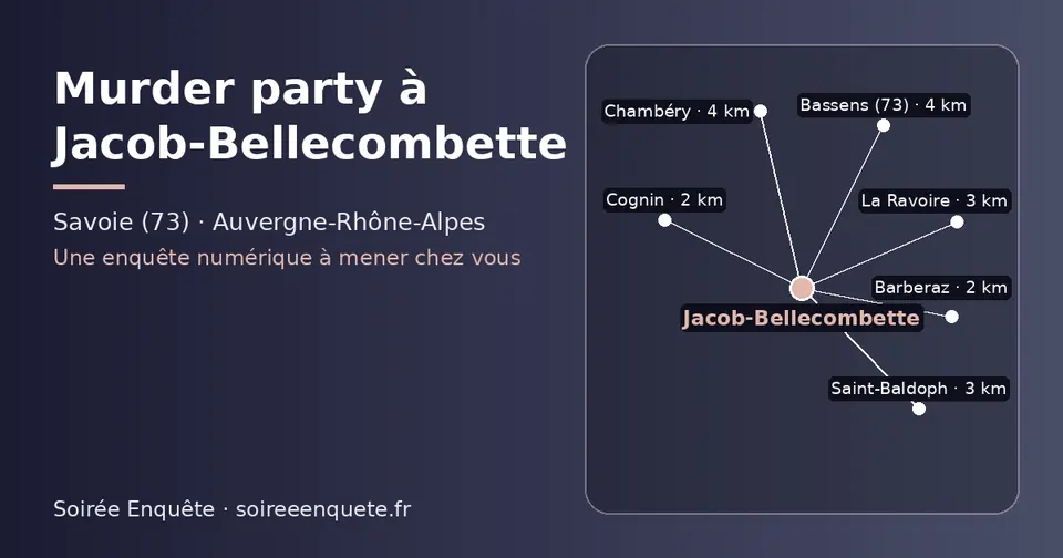 Carte schématique : Jacob-Bellecombette et les communes voisines présentées sur ce site (Barberaz, Cognin, La Ravoire, Saint-Baldoph, Chambéry, Bassens (73))