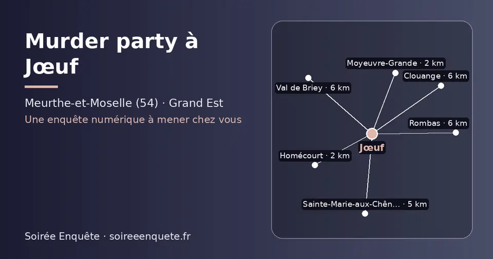 Carte schématique : Jœuf et les communes voisines présentées sur ce site (Homécourt, Moyeuvre-Grande, Sainte-Marie-aux-Chênes, Rombas, Val de Briey, Clouange)