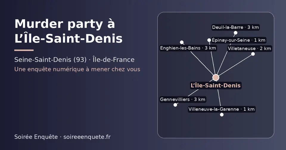Carte schématique : L’Île-Saint-Denis et les communes voisines présentées sur ce site (Épinay-sur-Seine, Villeneuve-la-Garenne, Villetaneuse, Deuil-la-Barre, Gennevilliers, Enghien-les-Bains)