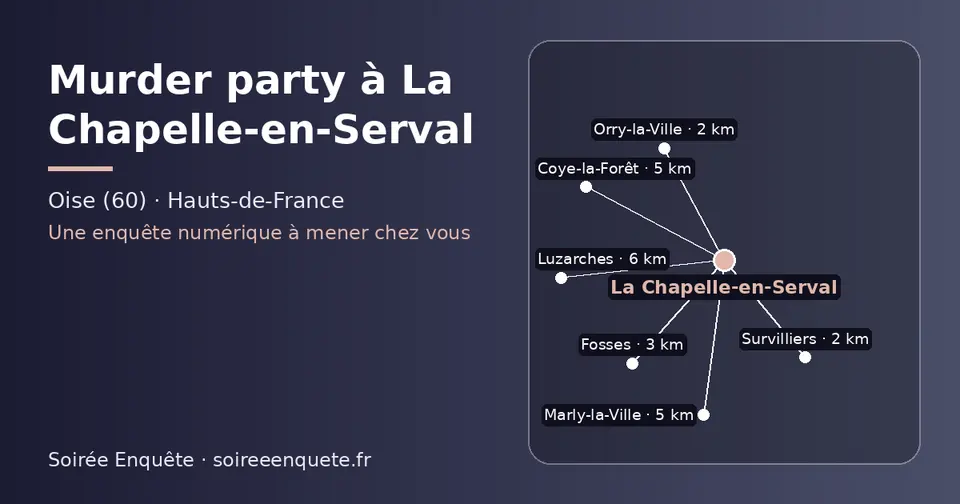 Carte schématique : La Chapelle-en-Serval et les communes voisines présentées sur ce site (Survilliers, Orry-la-Ville, Fosses, Marly-la-Ville, Coye-la-Forêt, Luzarches)