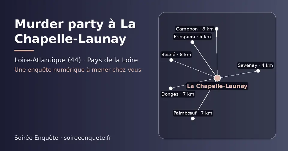 Carte schématique : La Chapelle-Launay et les communes voisines présentées sur ce site (Savenay, Prinquiau, Donges, Paimbœuf, Campbon, Besné)