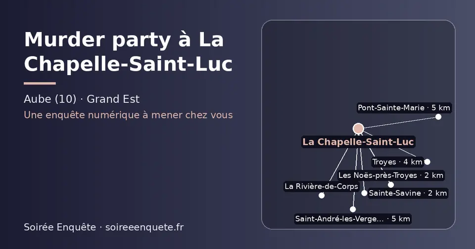 Carte schématique : La Chapelle-Saint-Luc et les communes voisines présentées sur ce site (Les Noës-près-Troyes, Sainte-Savine, Troyes, La Rivière-de-Corps, Saint-André-les-Vergers, Pont-Sainte-Marie)