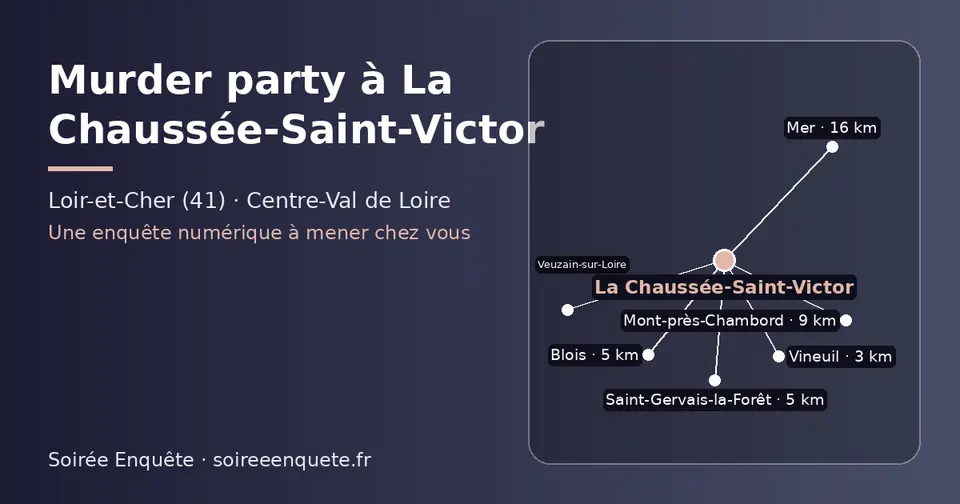 Carte schématique : La Chaussée-Saint-Victor et les communes voisines présentées sur ce site (Vineuil, Saint-Gervais-la-Forêt, Blois, Mont-près-Chambord, Mer, Veuzain-sur-Loire)