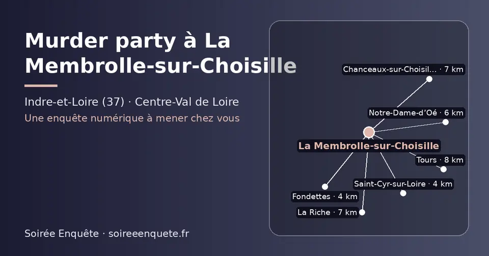 Carte schématique : La Membrolle-sur-Choisille et les communes voisines présentées sur ce site (Saint-Cyr-sur-Loire, Fondettes, Notre-Dame-d’Oé, Chanceaux-sur-Choisille, La Riche, Tours)