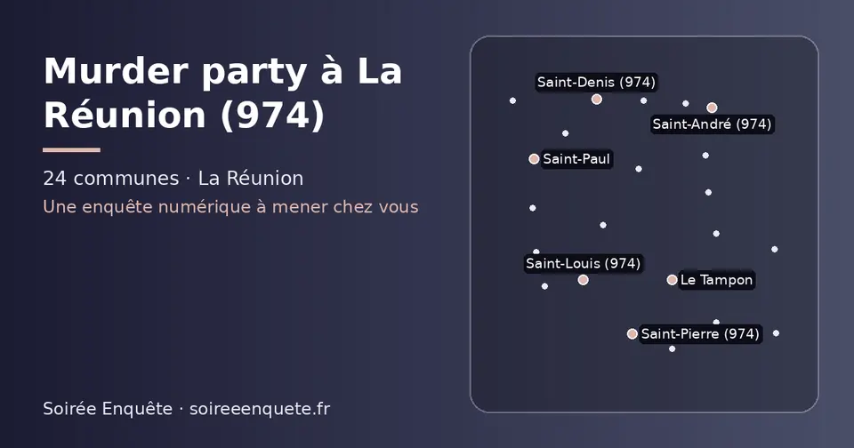 Carte schématique des 24 communes de La Réunion présentées sur ce site