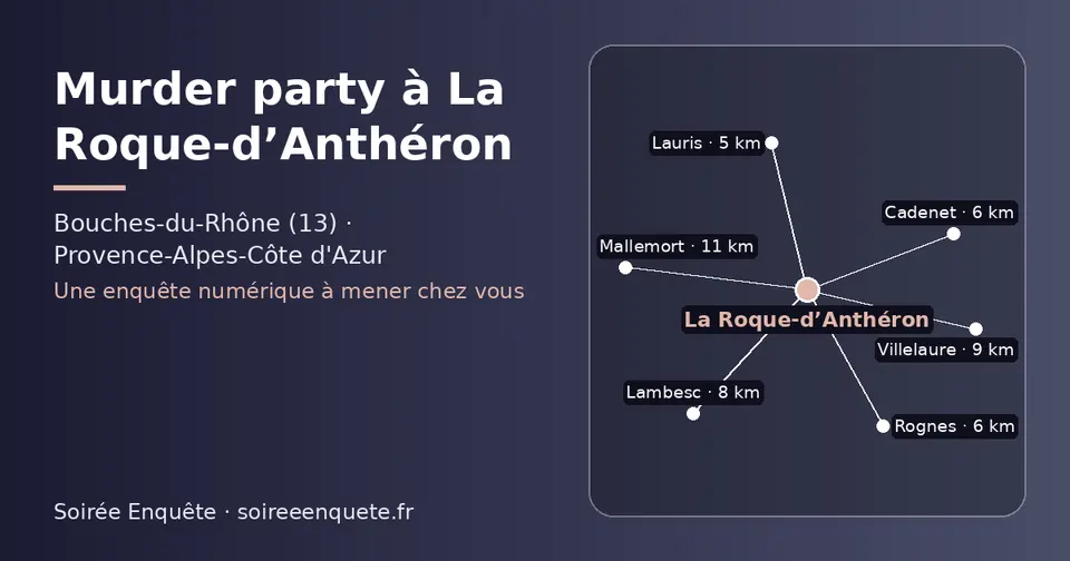 Carte schématique : La Roque-d’Anthéron et les communes voisines présentées sur ce site (Lauris, Cadenet, Rognes, Lambesc, Villelaure, Mallemort)