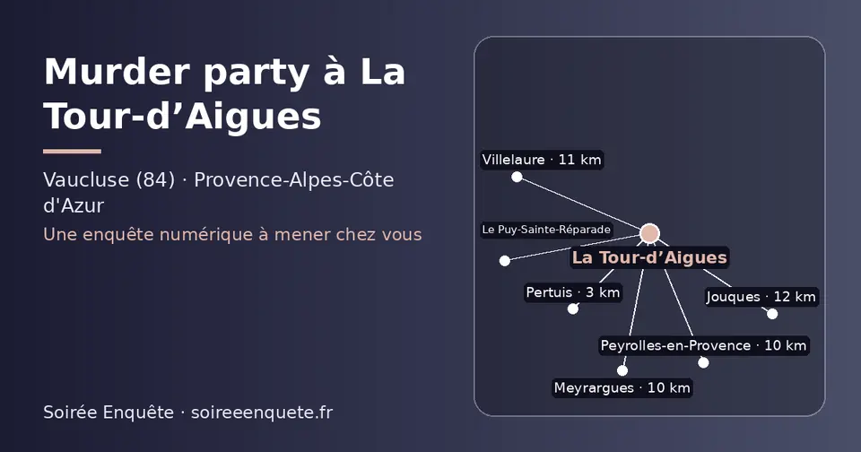 Carte schématique : La Tour-d’Aigues et les communes voisines présentées sur ce site (Pertuis, Peyrolles-en-Provence, Meyrargues, Villelaure, Jouques, Le Puy-Sainte-Réparade)