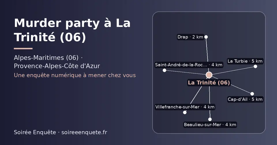 Carte schématique : La Trinité (06) et les communes voisines présentées sur ce site (Drap, Beaulieu-sur-Mer, Villefranche-sur-Mer, Saint-André-de-la-Roche, La Turbie, Cap-d’Ail)
