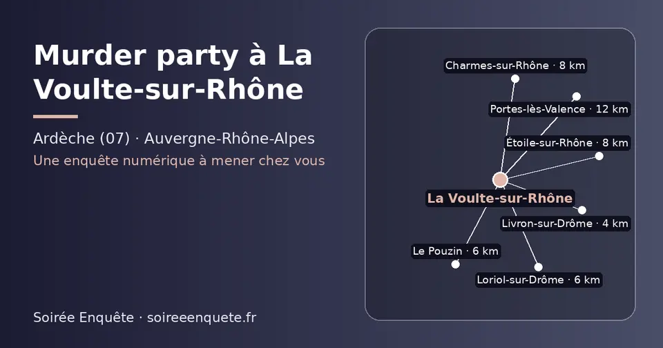 Carte schématique : La Voulte-sur-Rhône et les communes voisines présentées sur ce site (Livron-sur-Drôme, Le Pouzin, Loriol-sur-Drôme, Charmes-sur-Rhône, Étoile-sur-Rhône, Portes-lès-Valence)
