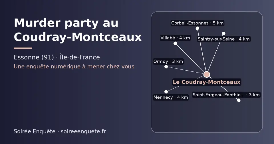 Carte schématique : Le Coudray-Montceaux et les communes voisines présentées sur ce site (Ormoy, Saint-Fargeau-Ponthierry, Saintry-sur-Seine, Mennecy, Villabé, Corbeil-Essonnes)