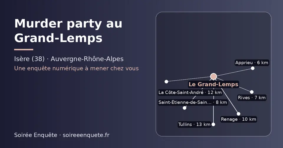 Carte schématique : Le Grand-Lemps et les communes voisines présentées sur ce site (Apprieu, Rives, Saint-Étienne-de-Saint-Geoirs, Renage, La Côte-Saint-André, Tullins)