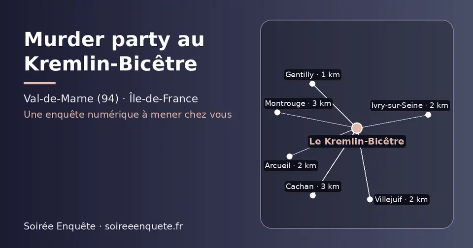 Carte schématique : Le Kremlin-Bicêtre et les communes voisines présentées sur ce site (Gentilly, Villejuif, Arcueil, Ivry-sur-Seine, Cachan, Montrouge)