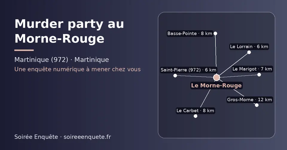 Carte schématique : Le Morne-Rouge et les communes voisines présentées sur ce site (Saint-Pierre (972), Le Lorrain, Le Marigot, Basse-Pointe, Le Carbet, Gros-Morne)