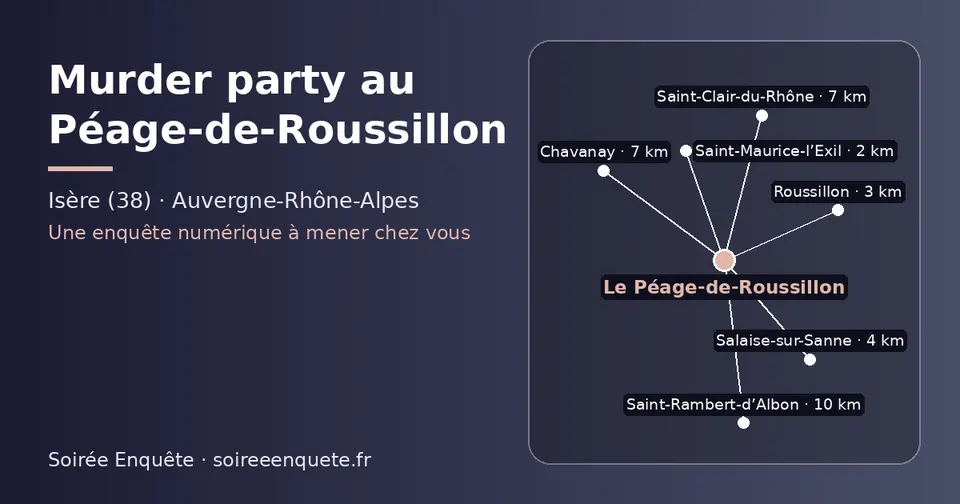 Carte schématique : Le Péage-de-Roussillon et les communes voisines présentées sur ce site (Saint-Maurice-l’Exil, Roussillon, Salaise-sur-Sanne, Chavanay, Saint-Clair-du-Rhône, Saint-Rambert-d’Albon)