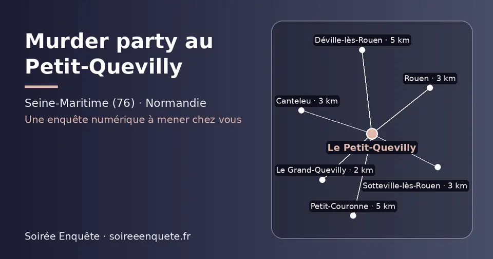 Carte schématique : Le Petit-Quevilly et les communes voisines présentées sur ce site (Le Grand-Quevilly, Sotteville-lès-Rouen, Canteleu, Rouen, Déville-lès-Rouen, Petit-Couronne)