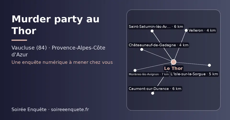 Carte schématique : Le Thor et les communes voisines présentées sur ce site (Châteauneuf-de-Gadagne, Velleron, L’Isle-sur-la-Sorgue, Caumont-sur-Durance, Saint-Saturnin-lès-Avignon, Morières-lès-Avignon)