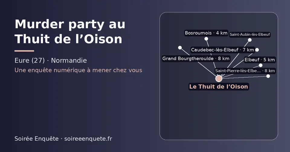 Carte schématique : Le Thuit de l’Oison et les communes voisines présentées sur ce site (Bosroumois, Elbeuf, Caudebec-lès-Elbeuf, Grand Bourgtheroulde, Saint-Aubin-lès-Elbeuf, Saint-Pierre-lès-Elbeuf)