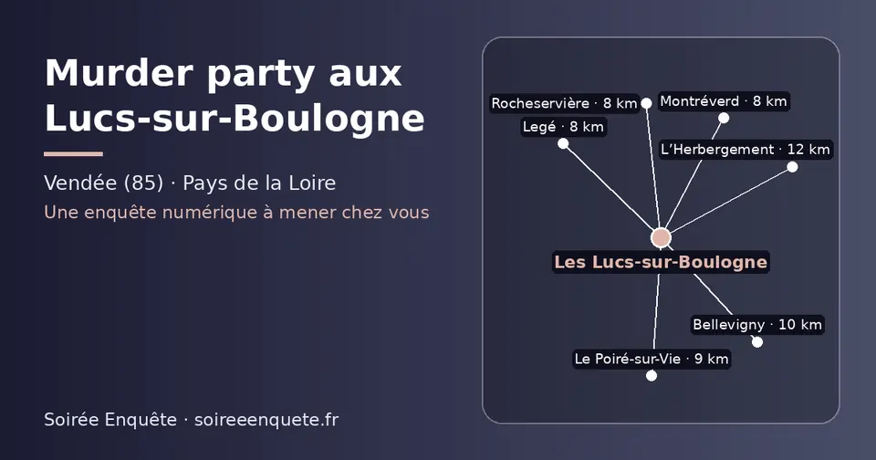 Carte schématique : Les Lucs-sur-Boulogne et les communes voisines présentées sur ce site (Rocheservière, Montréverd, Legé, Le Poiré-sur-Vie, Bellevigny, L’Herbergement)