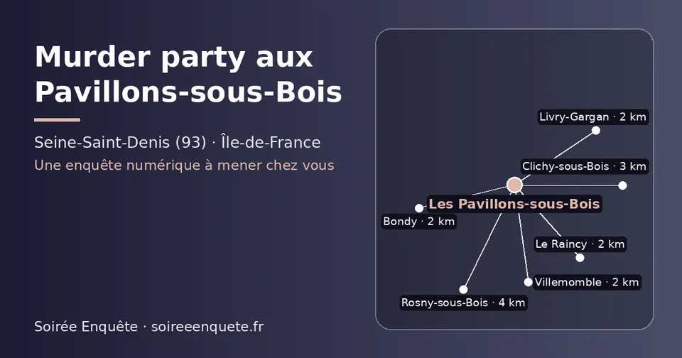 Carte schématique : Les Pavillons-sous-Bois et les communes voisines présentées sur ce site (Bondy, Le Raincy, Villemomble, Livry-Gargan, Clichy-sous-Bois, Rosny-sous-Bois)