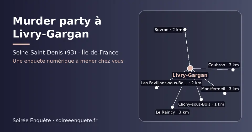 Carte schématique : Livry-Gargan et les communes voisines présentées sur ce site (Clichy-sous-Bois, Sevran, Les Pavillons-sous-Bois, Le Raincy, Coubron, Montfermeil)