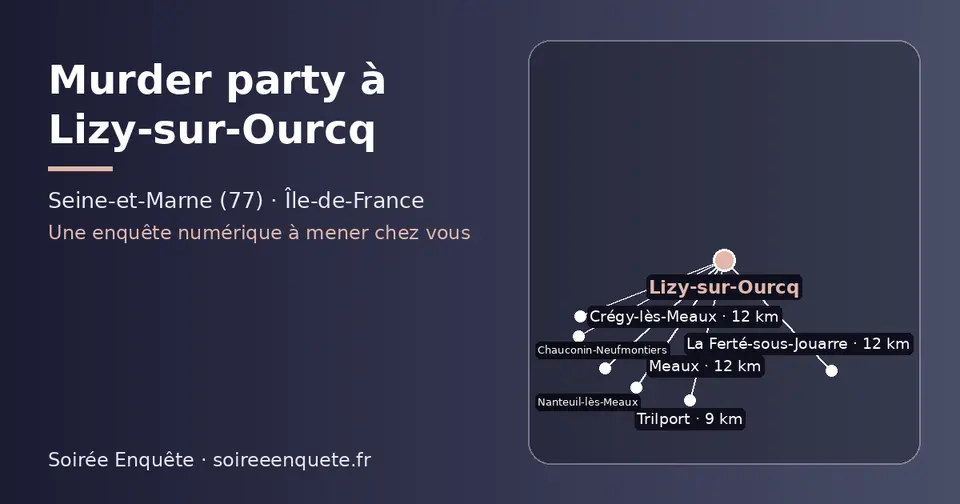Carte schématique : Lizy-sur-Ourcq et les communes voisines présentées sur ce site (Trilport, Meaux, La Ferté-sous-Jouarre, Crégy-lès-Meaux, Nanteuil-lès-Meaux, Chauconin-Neufmontiers)
