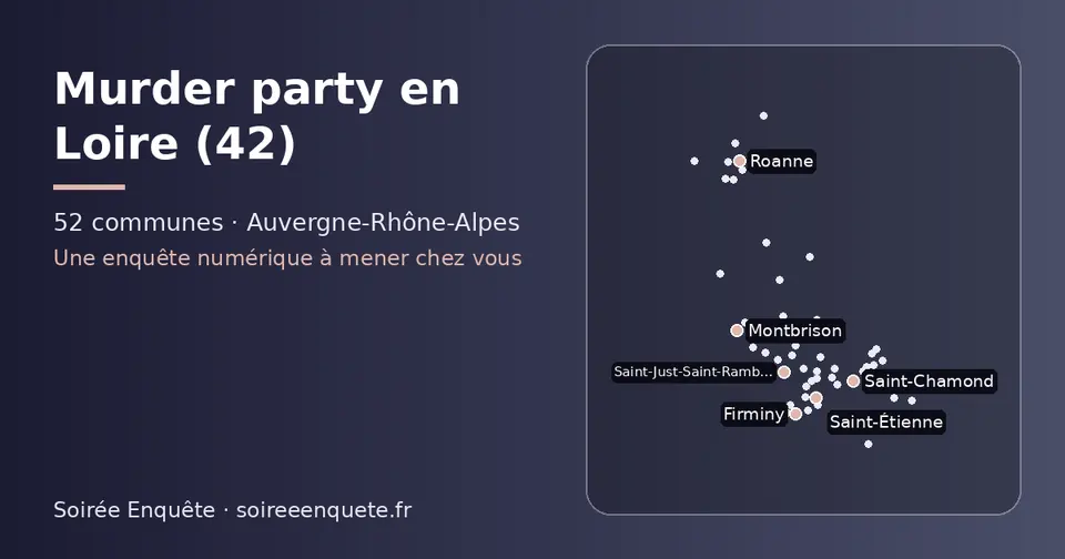 Carte schématique des 52 communes de la Loire présentées sur ce site