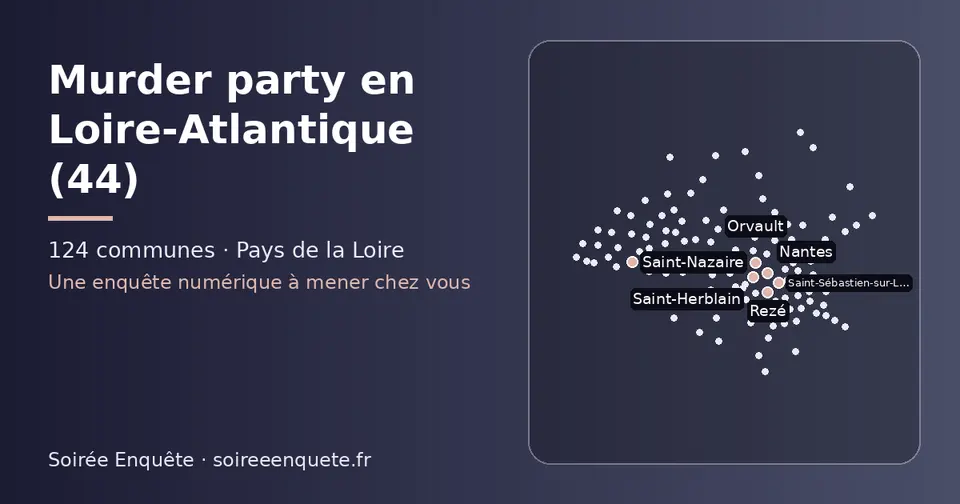 Carte schématique des 124 communes de la Loire-Atlantique présentées sur ce site