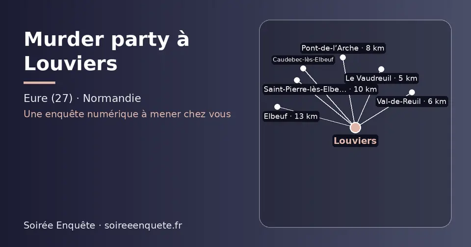 Carte schématique : Louviers et les communes voisines présentées sur ce site (Le Vaudreuil, Val-de-Reuil, Pont-de-l’Arche, Saint-Pierre-lès-Elbeuf, Caudebec-lès-Elbeuf, Elbeuf)