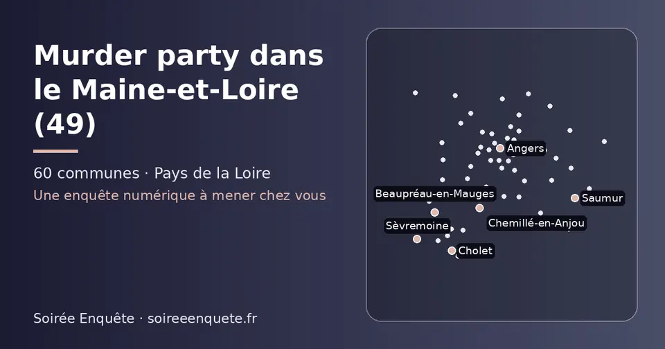 Carte schématique des 60 communes du Maine-et-Loire présentées sur ce site