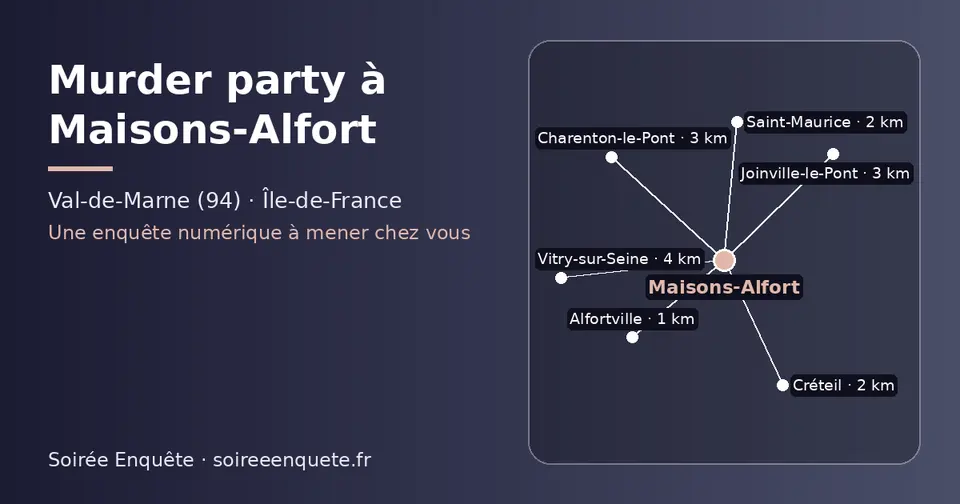 Carte schématique : Maisons-Alfort et les communes voisines présentées sur ce site (Alfortville, Saint-Maurice, Créteil, Joinville-le-Pont, Charenton-le-Pont, Vitry-sur-Seine)