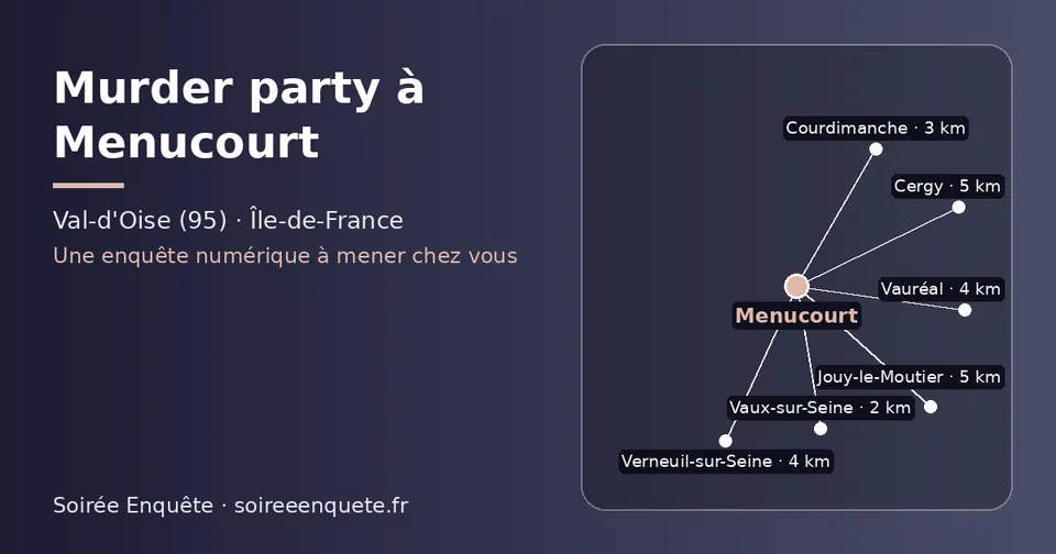 Carte schématique : Menucourt et les communes voisines présentées sur ce site (Vaux-sur-Seine, Courdimanche, Vauréal, Verneuil-sur-Seine, Jouy-le-Moutier, Cergy)