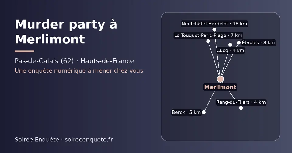 Carte schématique : Merlimont et les communes voisines présentées sur ce site (Cucq, Rang-du-Fliers, Berck, Le Touquet-Paris-Plage, Étaples, Neufchâtel-Hardelot)