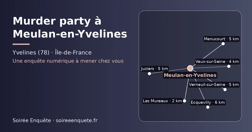 Carte schématique : Meulan-en-Yvelines et les communes voisines présentées sur ce site (Les Mureaux, Vaux-sur-Seine, Verneuil-sur-Seine, Juziers, Menucourt, Ecquevilly)
