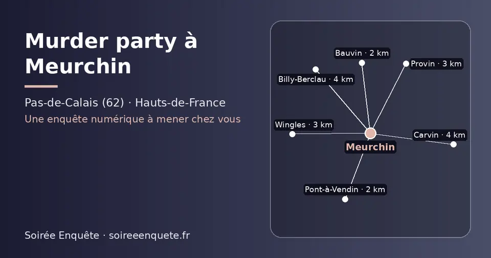 Carte schématique : Meurchin et les communes voisines présentées sur ce site (Pont-à-Vendin, Bauvin, Provin, Wingles, Billy-Berclau, Carvin)