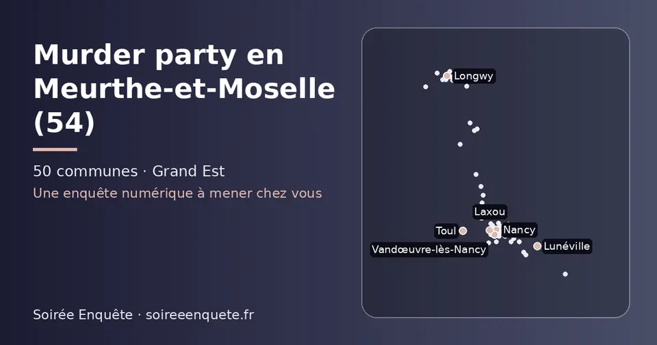 Carte schématique des 50 communes de la Meurthe-et-Moselle présentées sur ce site
