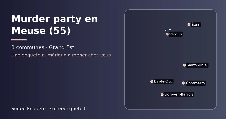 Carte schématique des 8 communes de la Meuse présentées sur ce site