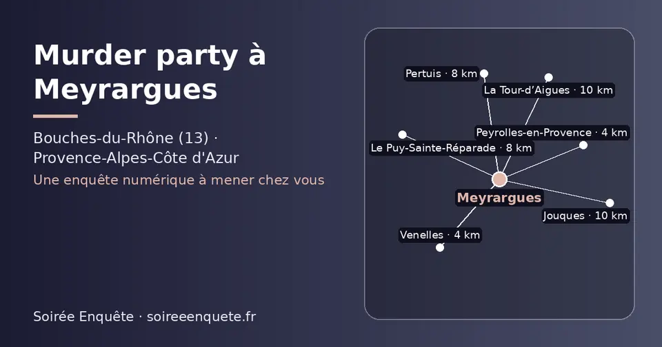 Carte schématique : Meyrargues et les communes voisines présentées sur ce site (Peyrolles-en-Provence, Venelles, Pertuis, Le Puy-Sainte-Réparade, Jouques, La Tour-d’Aigues)