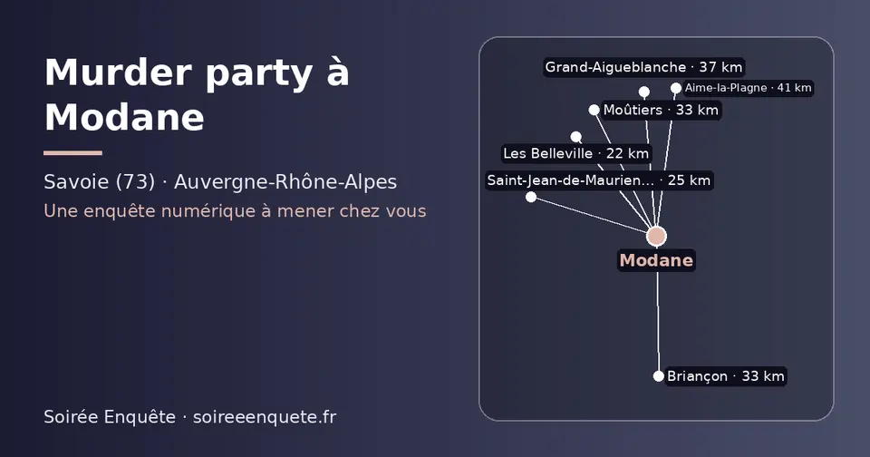 Carte schématique : Modane et les communes voisines présentées sur ce site (Les Belleville, Saint-Jean-de-Maurienne, Briançon, Moûtiers, Grand-Aigueblanche, Aime-la-Plagne)