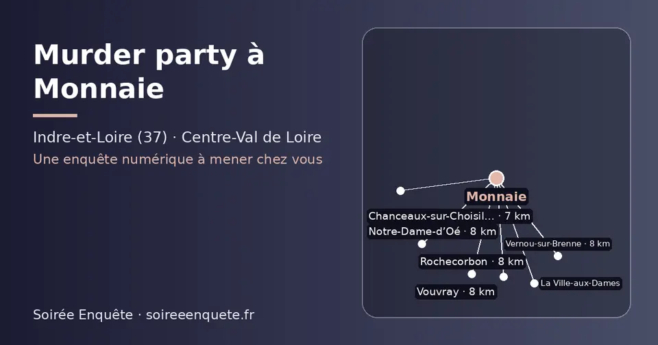 Carte schématique : Monnaie et les communes voisines présentées sur ce site (Chanceaux-sur-Choisille, Notre-Dame-d’Oé, Rochecorbon, Vouvray, Vernou-sur-Brenne, La Ville-aux-Dames)