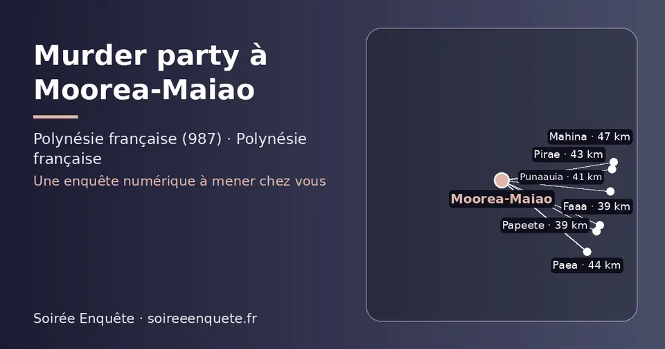 Carte schématique : Moorea-Maiao et les communes voisines présentées sur ce site (Papeete, Faaa, Punaauia, Pirae, Paea, Mahina)