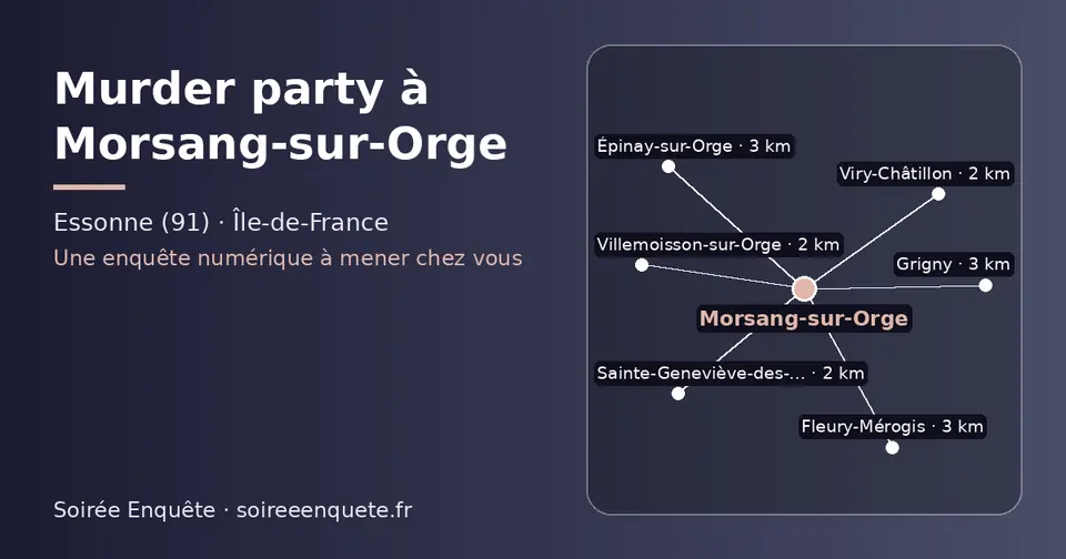 Carte schématique : Morsang-sur-Orge et les communes voisines présentées sur ce site (Villemoisson-sur-Orge, Viry-Châtillon, Sainte-Geneviève-des-Bois, Grigny, Épinay-sur-Orge, Fleury-Mérogis)